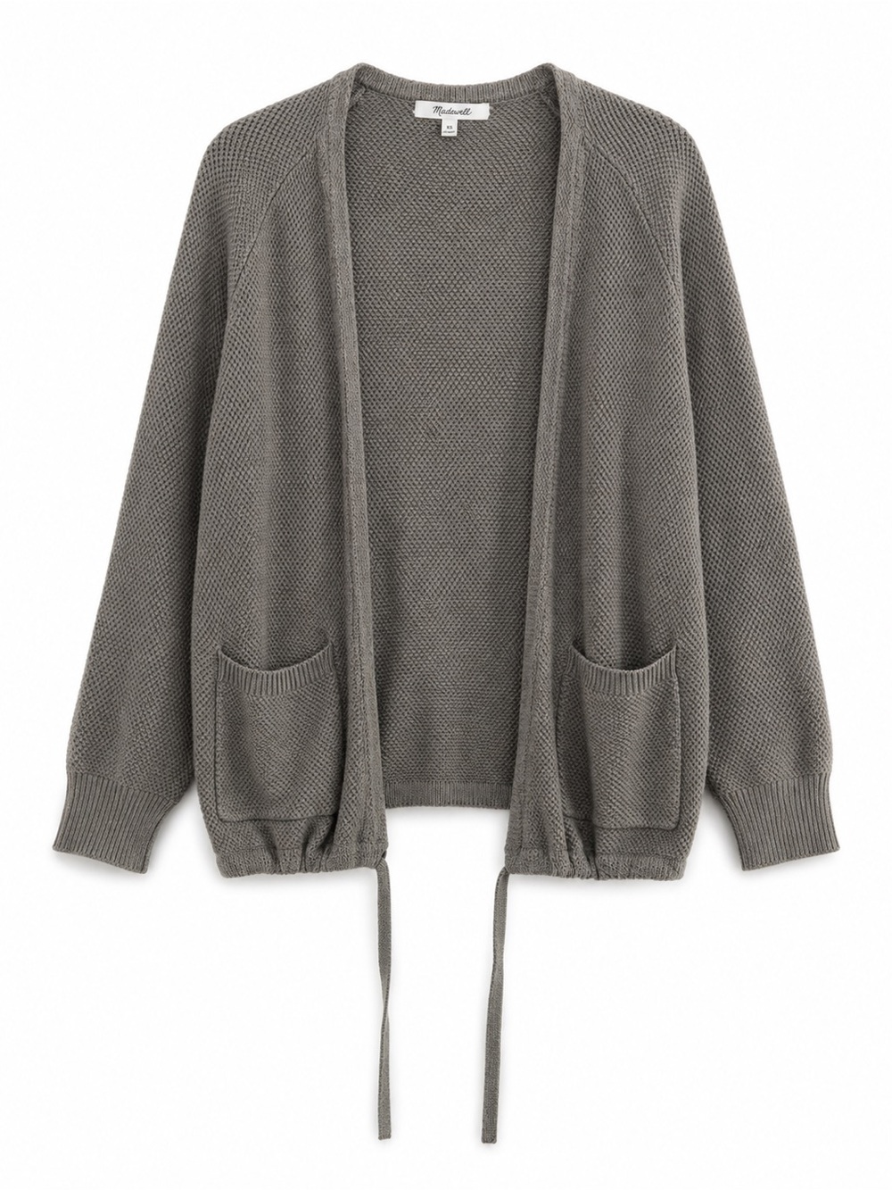 Madewell Waffle Knit Drawstring Hem Open Cardigan Sweater Olive Green Small
